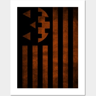 Distressed Pumpkin American Flag Halloween Posters and Art